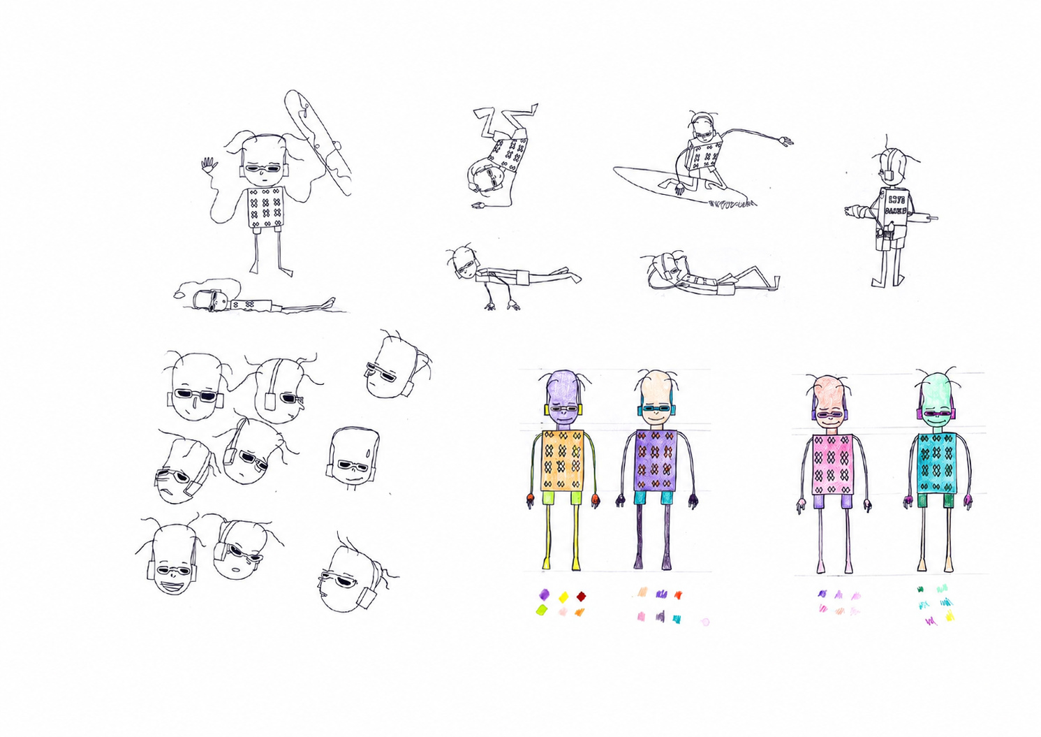 Design development: Pose, expression, and colour exploration